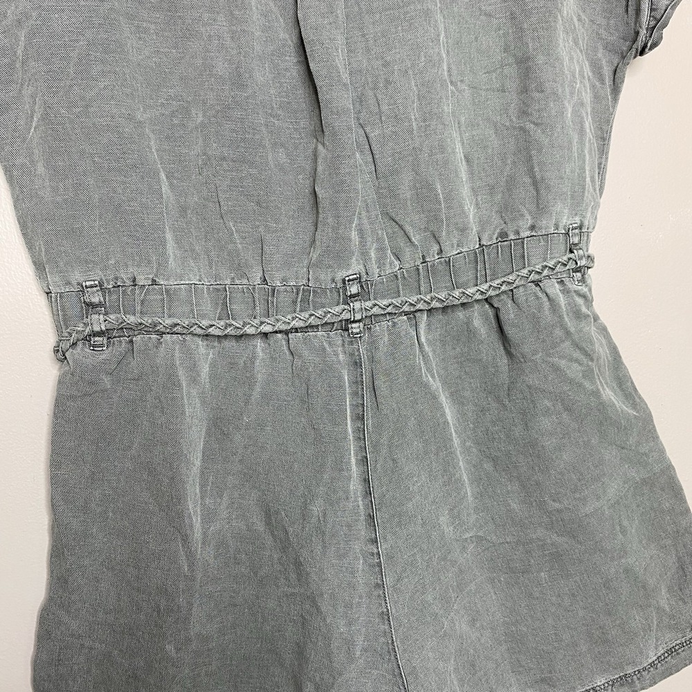 Nicole Miller New York Romper Sz L Linen Lyocell Blend Braided Belt Button Front - Picture 7 of 14